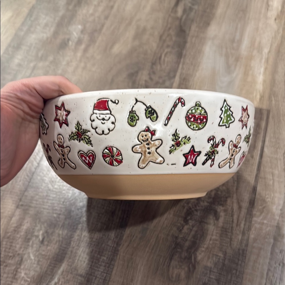 Lightly used and cleaned Holiday Themed Ceramic Bowl with Festive Designs